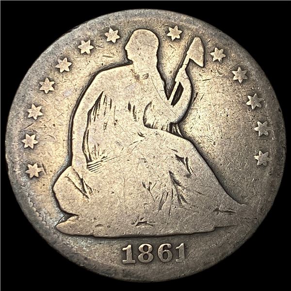 1861 Silver Seated Liberty Half Dollar NICELY  CIRCULATED