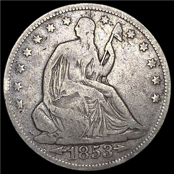 1853 Arrows/Rays Seated Liberty Half Dollar  LIGHTLY CIRCULATED