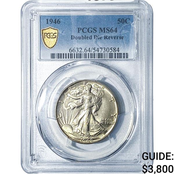 1946 Walking Liberty Half Dollar PCGS MS64 Doubled Die Reverse