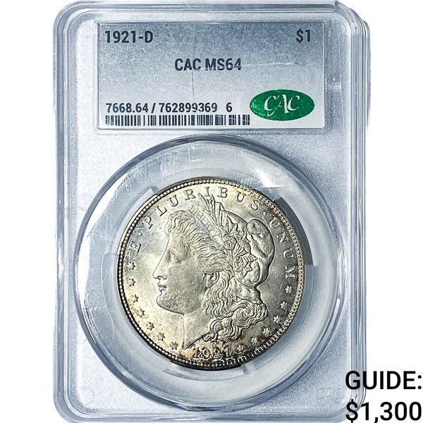 1921-D Morgan Silver Dollar CAC MS64