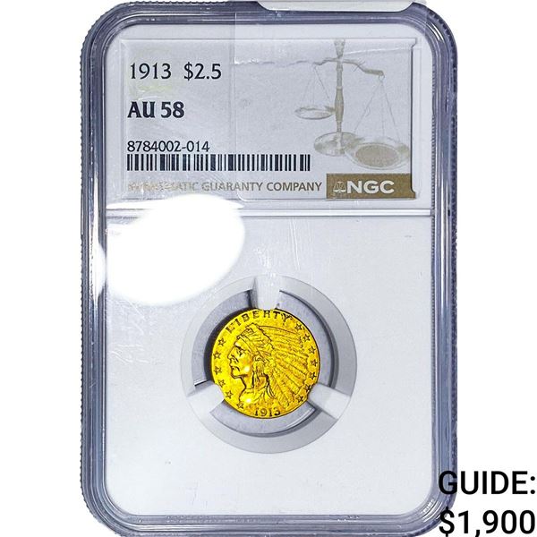 1913 $2.50 Gold Quarter Eagle NGC AU58