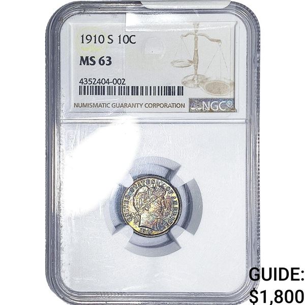1910-S Barber Dime NGC MS63