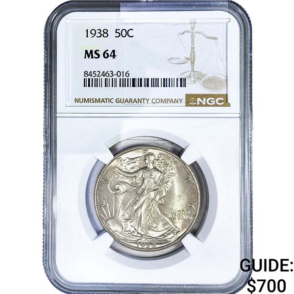 1938 Walking Liberty Half Dollar NGC MS64
