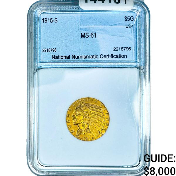 1915-S $5 Gold Half Eagle NNC MS61