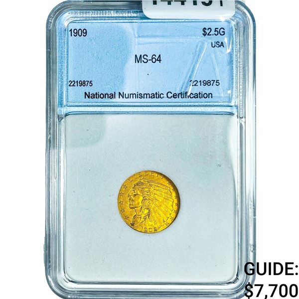 1909 $2.50 Gold Quarter Eagle NNC MS64