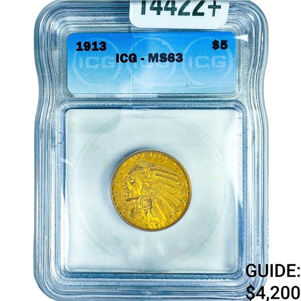1913 $5 Gold Half Eagle ICG MS63