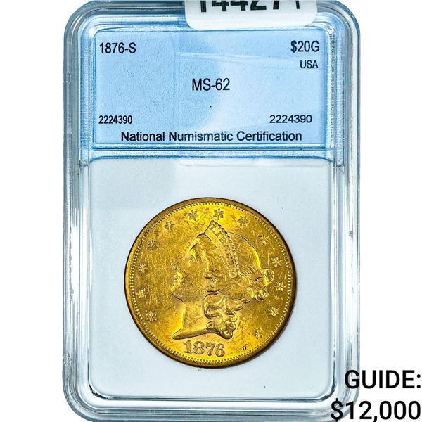 1876-S $20 Gold Double Eagle NNC MS62