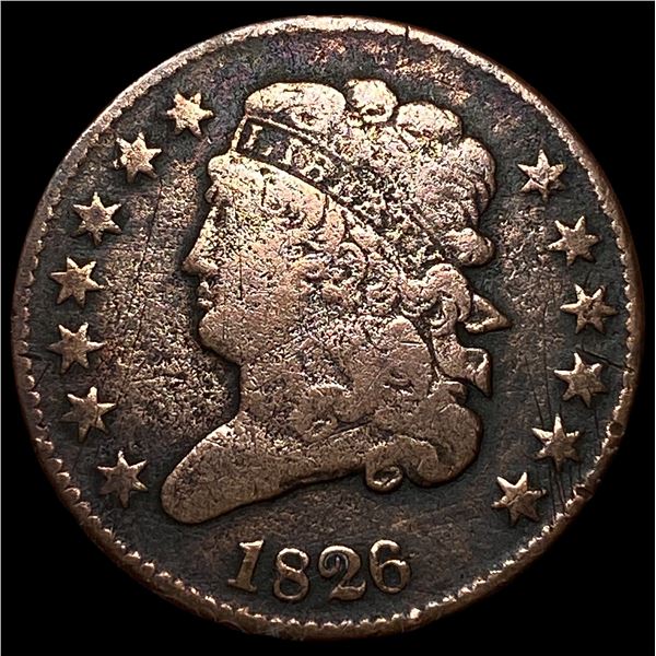 1826 Copper Half Cent LIGHTLY CIRCULATED