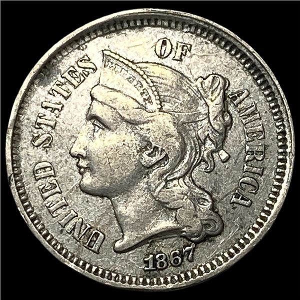 1867 Nickel Three-Cent Piece NEARLY  UNCIRCULATED