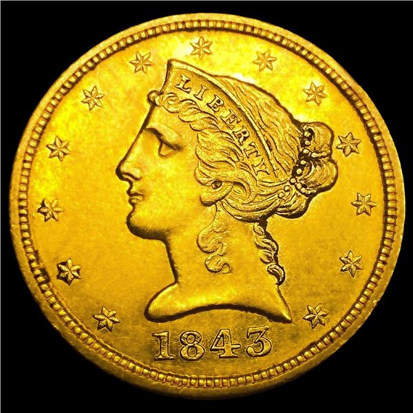 1843-D $5 Gold Half Eagle
