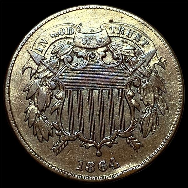 1864 Bronze Two-Cent Piece CHOICE AU