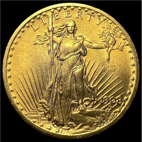 1908 No Motto Saint-Gaudens $20 Gold Double  Eagle UNCIRCULATED