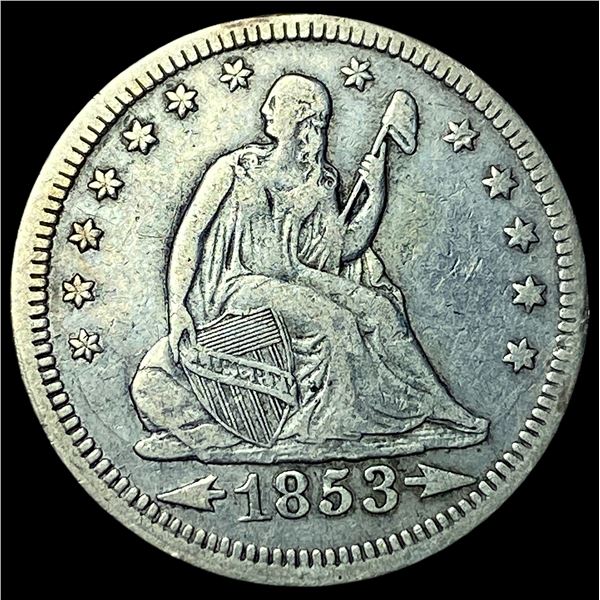 1853 Arrows/Rays Seated Liberty Quarter  NEARLY UNCIRCULATED