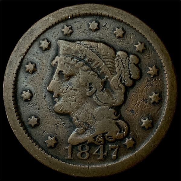 1847 Braided Hair Large Cent NEARLY  UNCIRCULATED