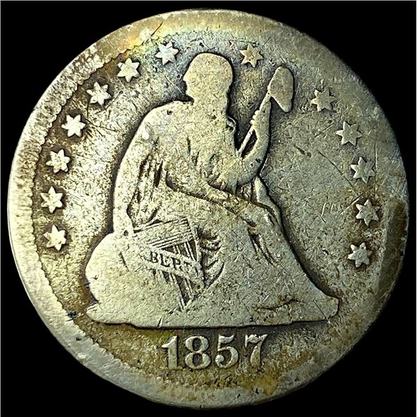 1857-O Silver Seated Liberty Quarter NICELY CIRCULATED
