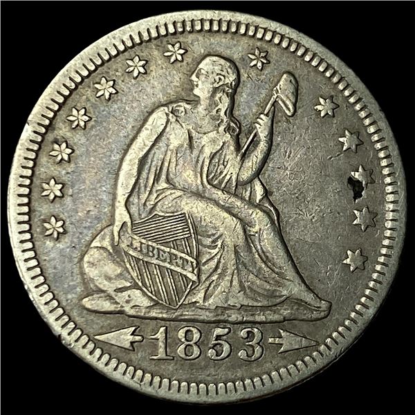 1853 Arrows & Rays Silver Seated Liberty Quarter CLOSELY UNCIRCULATED