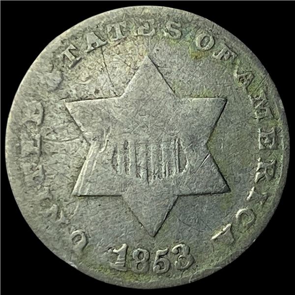 1853 Silver Three-Cent Piece NEARLY  UNCIRCULATED