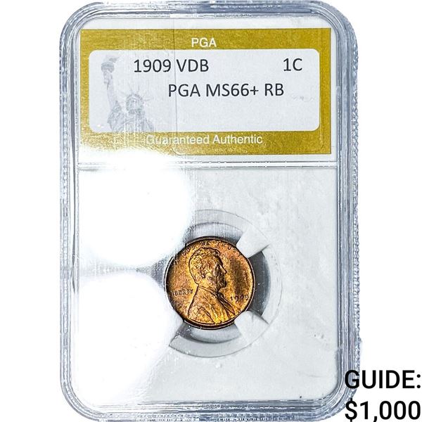 1909 VDB Wheat Cent PGA MS66+RB