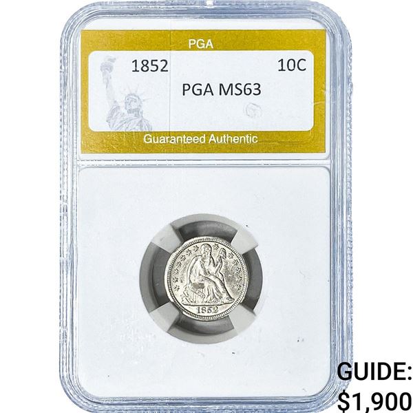 1852 Seated Liberty Dime PGA MS63