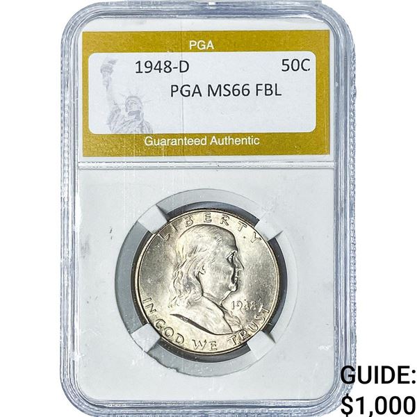 1948-D Franklin Half Dollar PGA MS66FBL