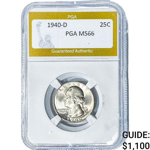 1940-D Washington Silver Quarter PGA MS66