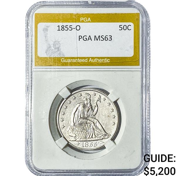 1855-O Seated Liberty Half Dollar PGA MS63