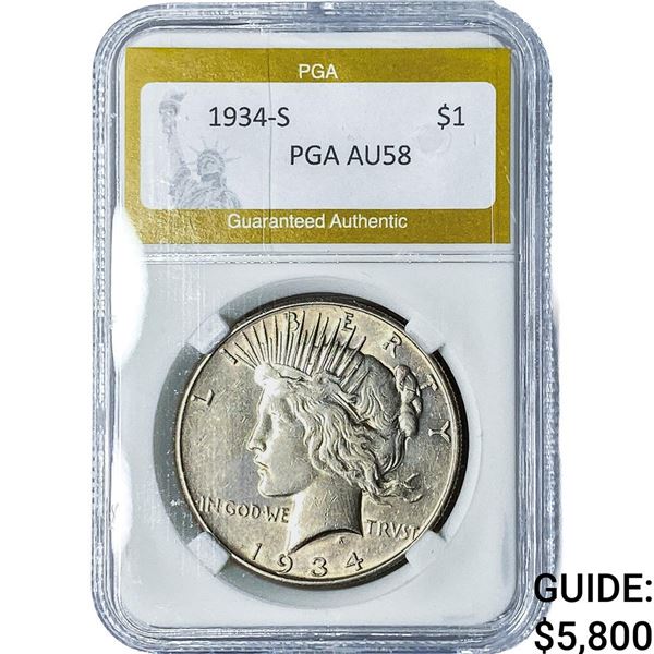 1934-S Silver Peace Dollar PGA AU58