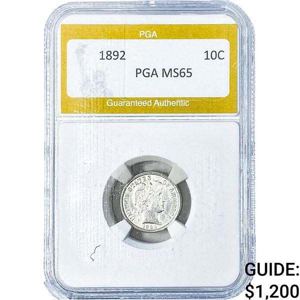1892 Barber Dime PGA MS65