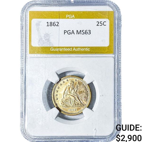 1862 Seated Liberty Quarter PGA MS63
