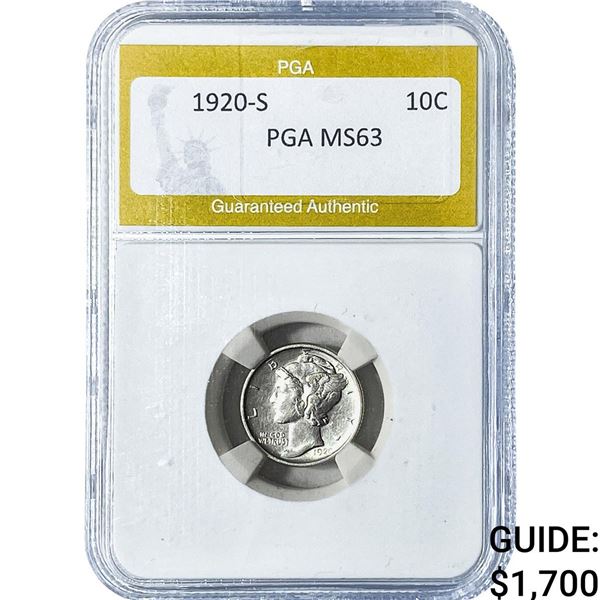 1920-S Mercury Silver Dime PGA MS63