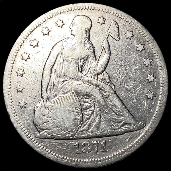 1871 Silver Seated Liberty Dollar ABOUT  UNCIRCULATED
