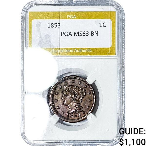 1853 Braided Hair Large Cent PGA MS63BN