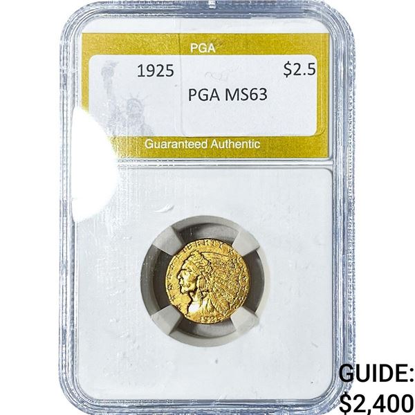 1925 $2.50 Gold Quarter Eagle PGA MS63