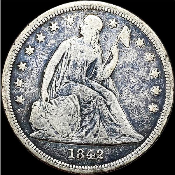 1842 Silver Seated Liberty Dollar NICELY CIRCULATED