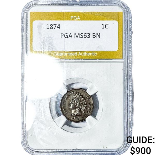 1874 Indian Head Cent PGA MS63BN
