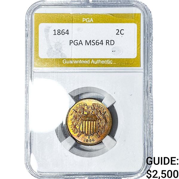 1864 Two Cent Piece PGA MS64RD