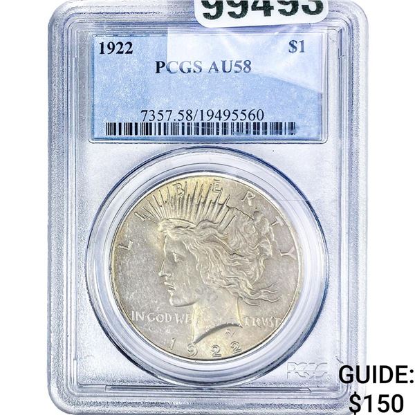 1922 Silver Peace Dollar PCGS AU58