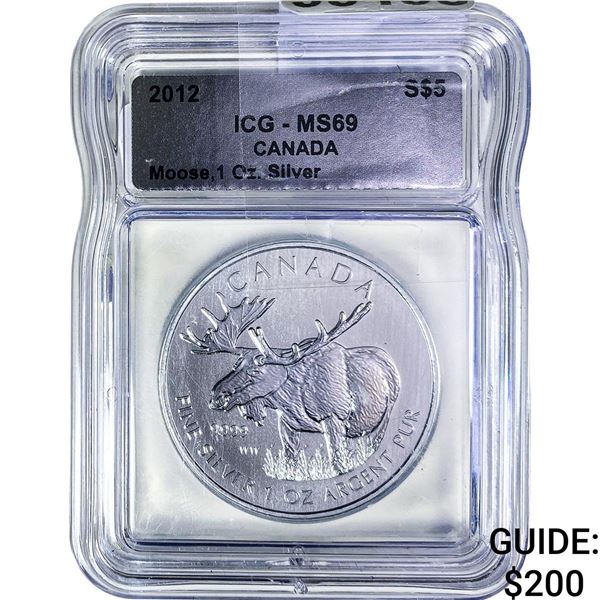2012 Sliver $5 Canada Moose 1oz ICG MS69