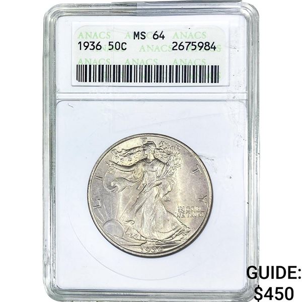 1936 Walking Liberty Half Dollar ANACS MS64