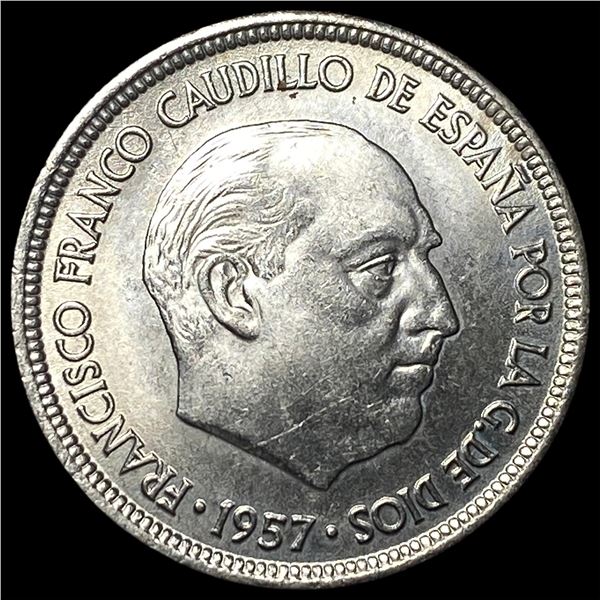 1957 Spain Copper Nickel 5 Pesetas