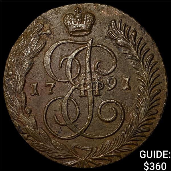 1791 Russia Catherine II Bronze 5 Kopeks