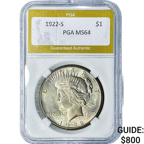 1922-S Silver Peace Dollar PGA MS64