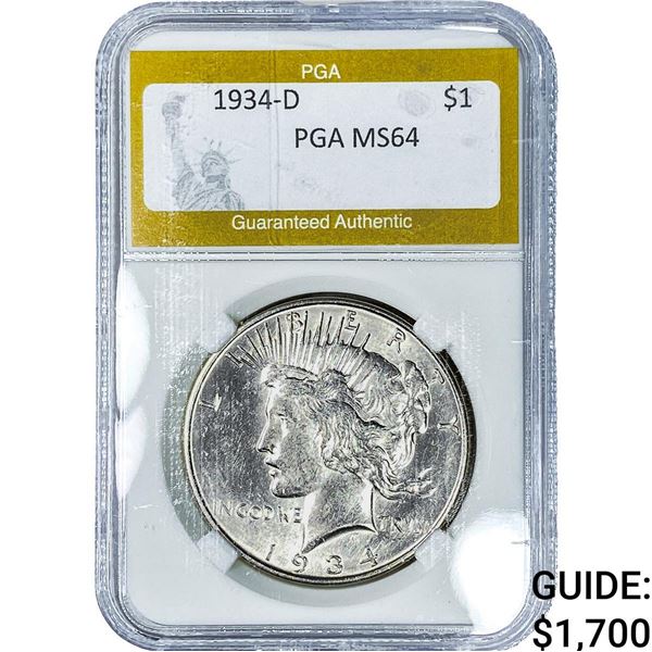 1934-D Silver Peace Dollar PGA MS64