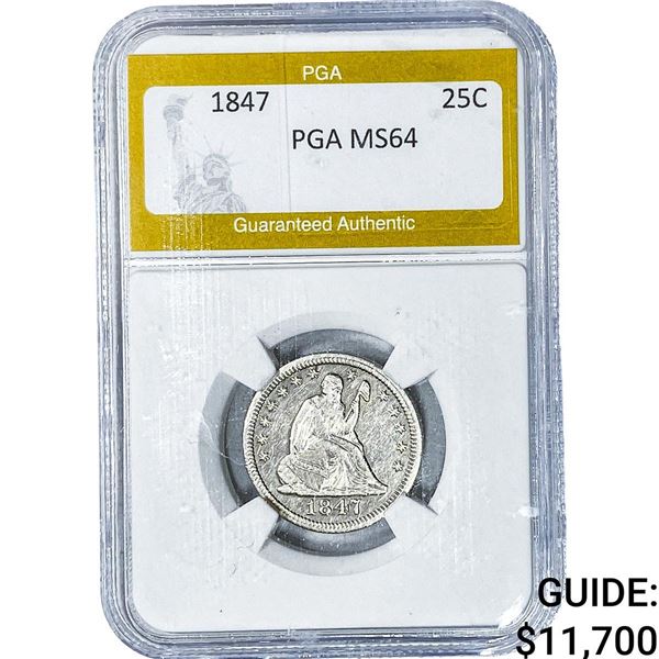 1847 Seated Liberty Quarter PGA MS64