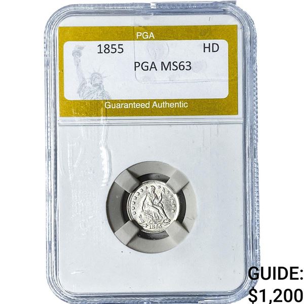 1855 Seated Liberty Half Dime PGA MS63