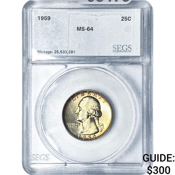 1959 Washington Silver Quarter SEGS MS64
