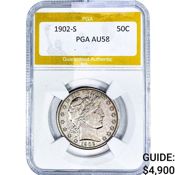 1902-S Barber Half Dollar PGA AU58