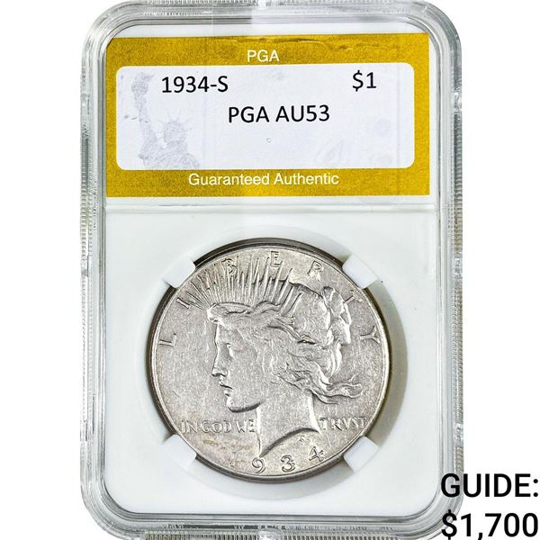 1934-S Silver Peace Dollar PGA AU53