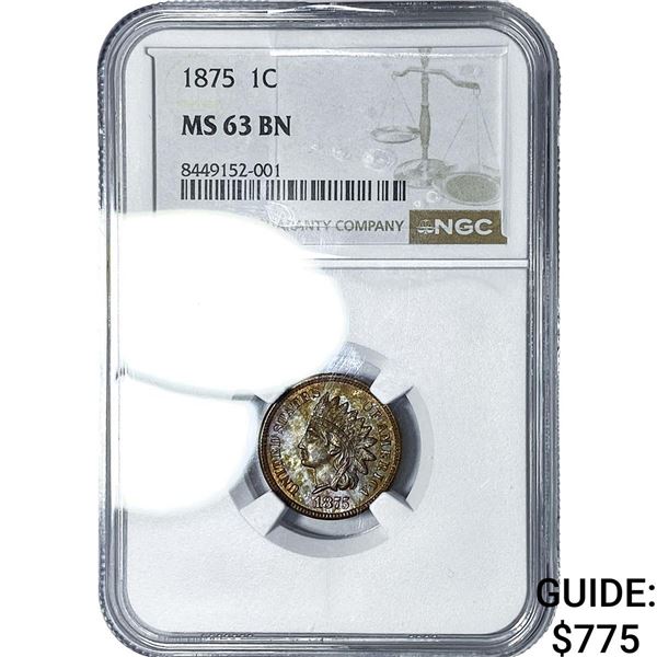1875 Indian Head Cent NGC MS63 BN