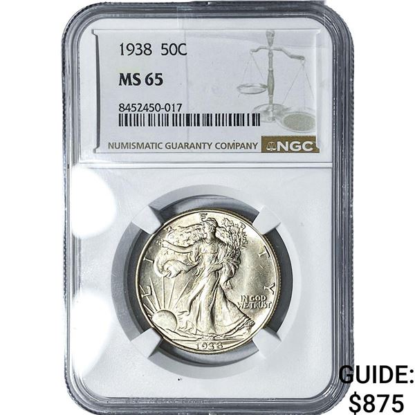 1938 Walking Liberty Half Dollar NGC MS65